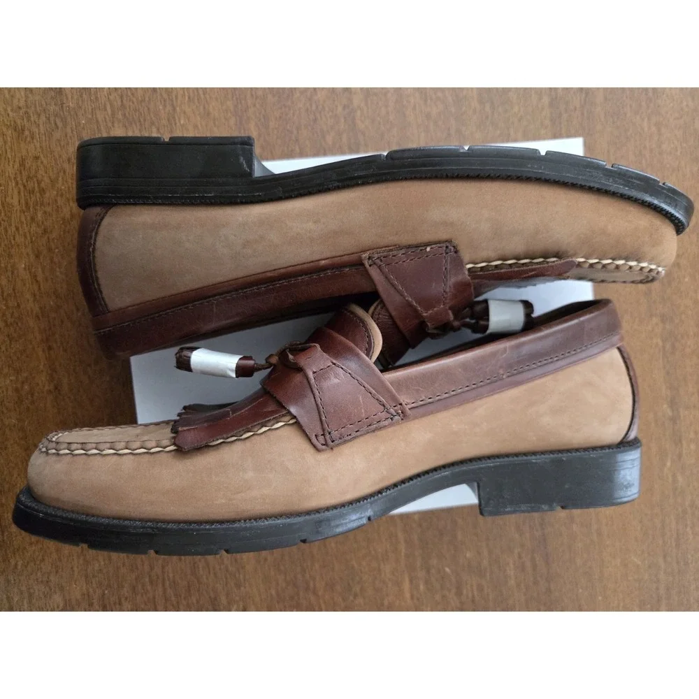 Bass Flex Phillips Kiltie Tassel Loafers Men's 10.5 New Smart Two Tone Brown‎